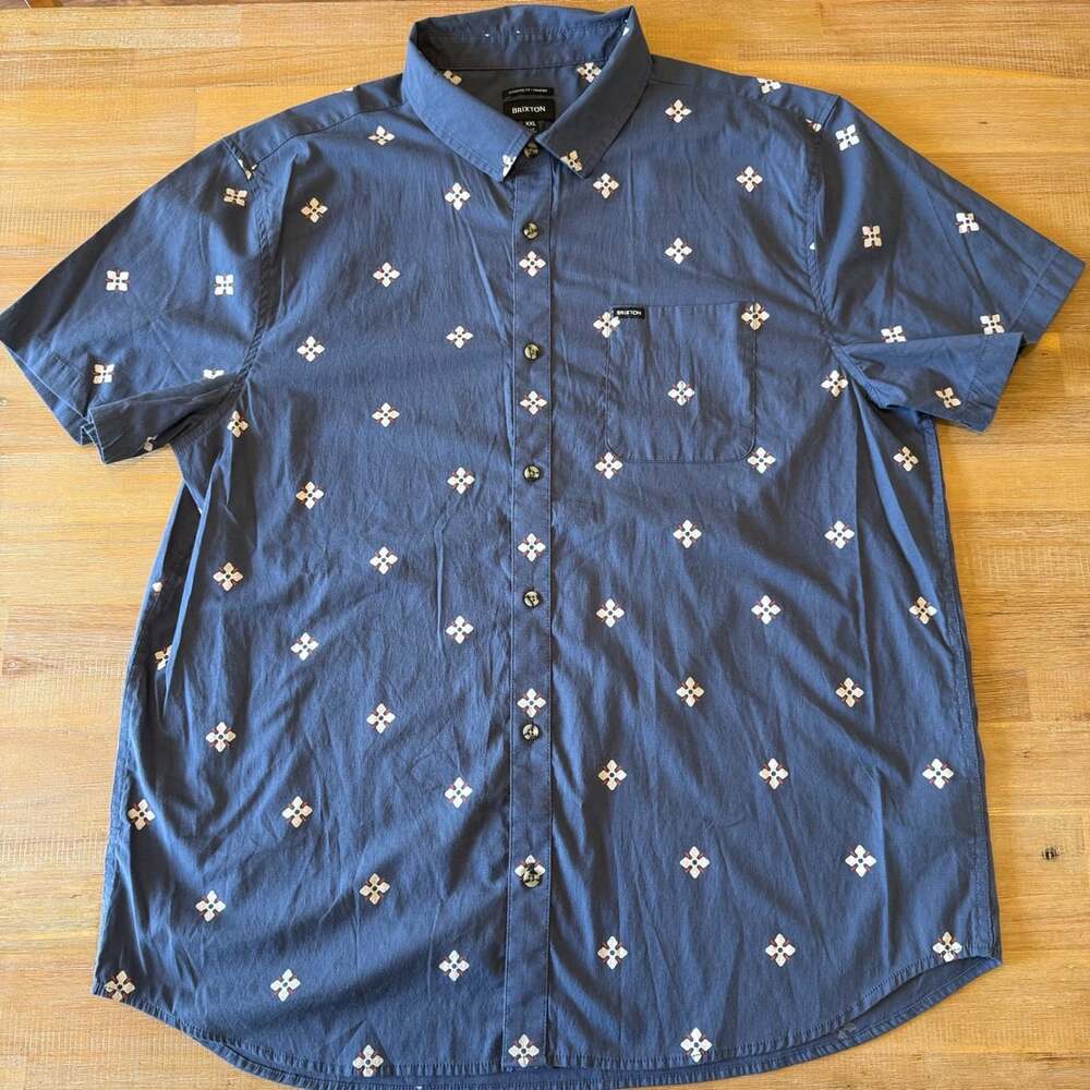 Brixton Charter Print Shirt Mens XXL Midnight Blue Geo Short Sleeve Woven